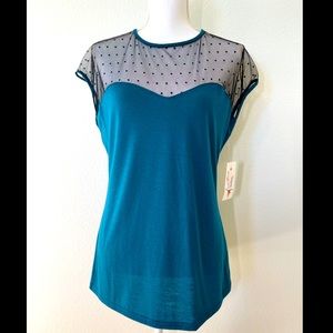 Unique Vintage Sweetheart Polka Dot Mesh Top 1X NWT Rockabilly Pinup Retro